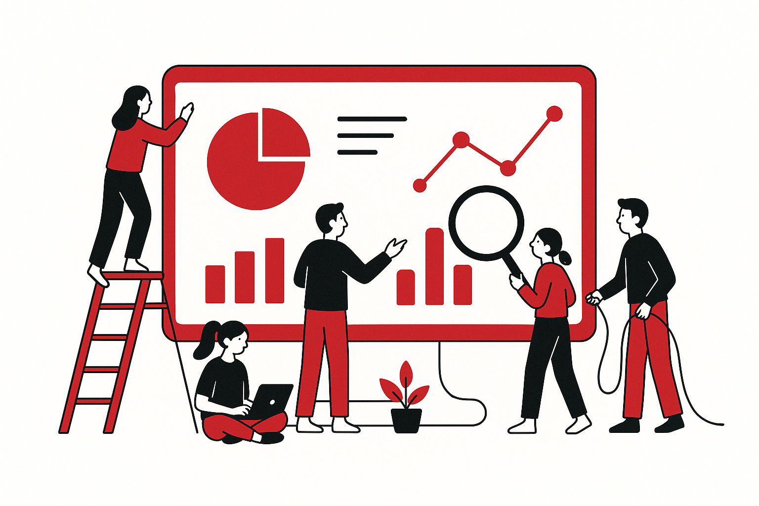 Equipo de profesionales analizando datos y gráficos